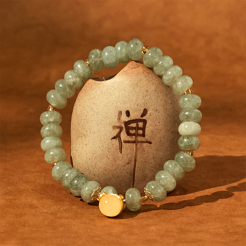Pulsera curativa con cuentas de gato de la suerte de jade cian y cuarzo fresa de Buda