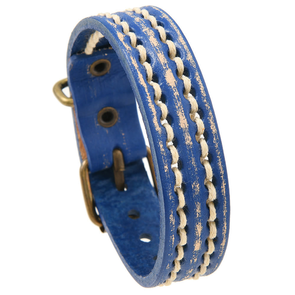 Pulsera de cuero vintage con hebilla ajustable y piedras de Buda