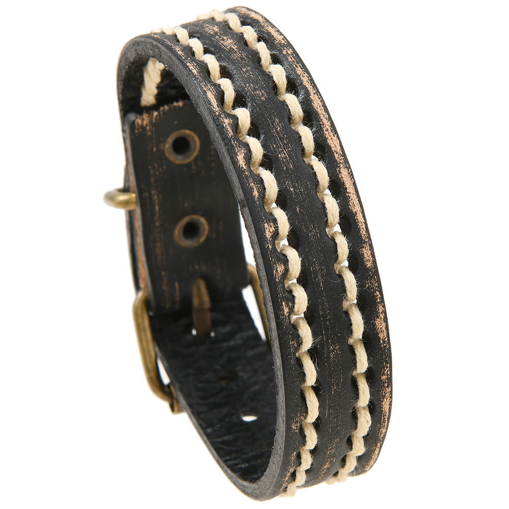Pulsera de cuero vintage con hebilla ajustable y piedras de Buda