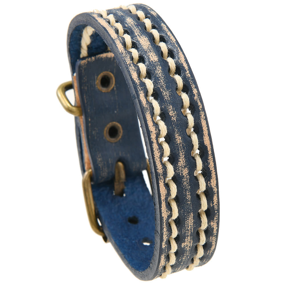 Pulsera de cuero vintage con hebilla ajustable y piedras de Buda