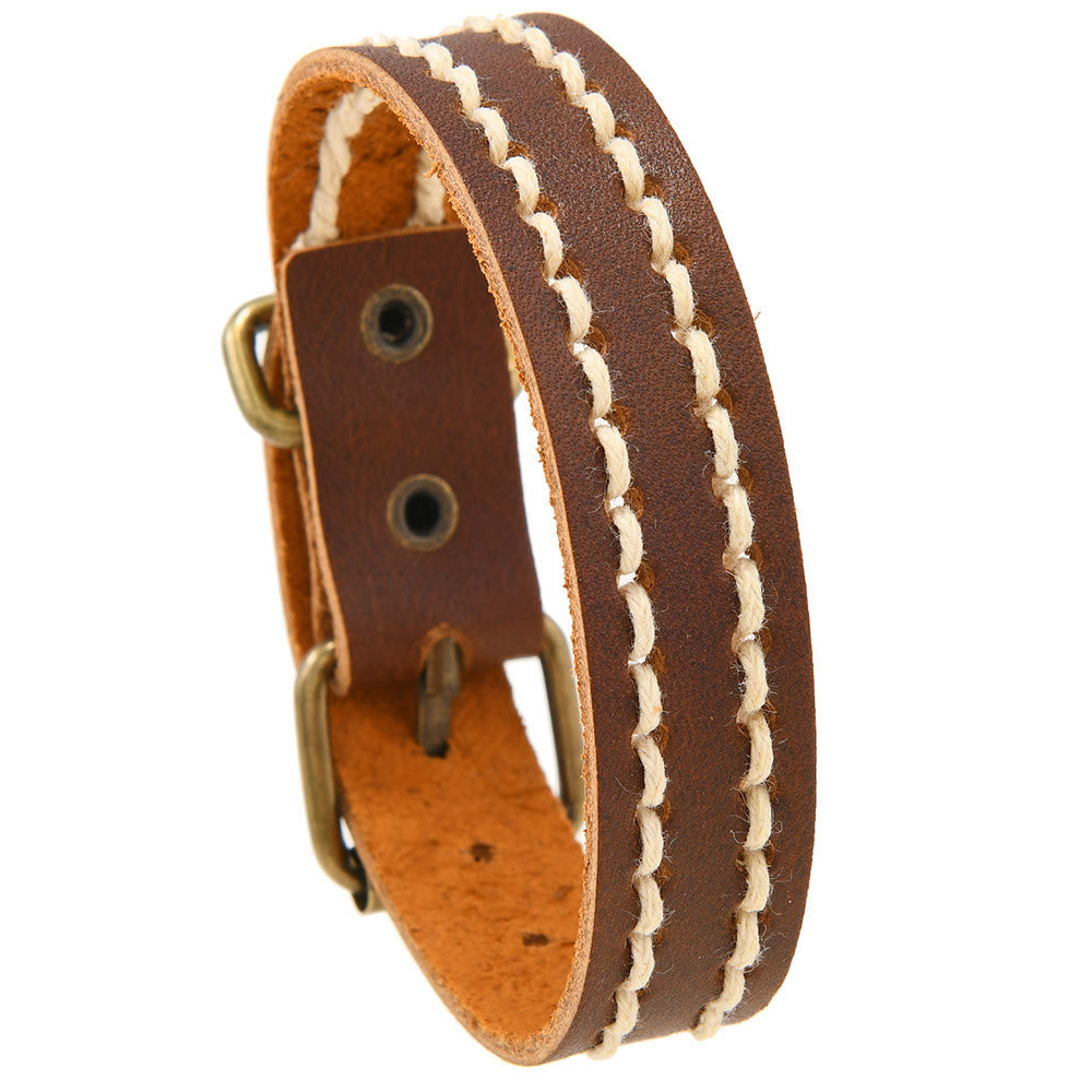 Pulsera de cuero vintage con hebilla ajustable y piedras de Buda