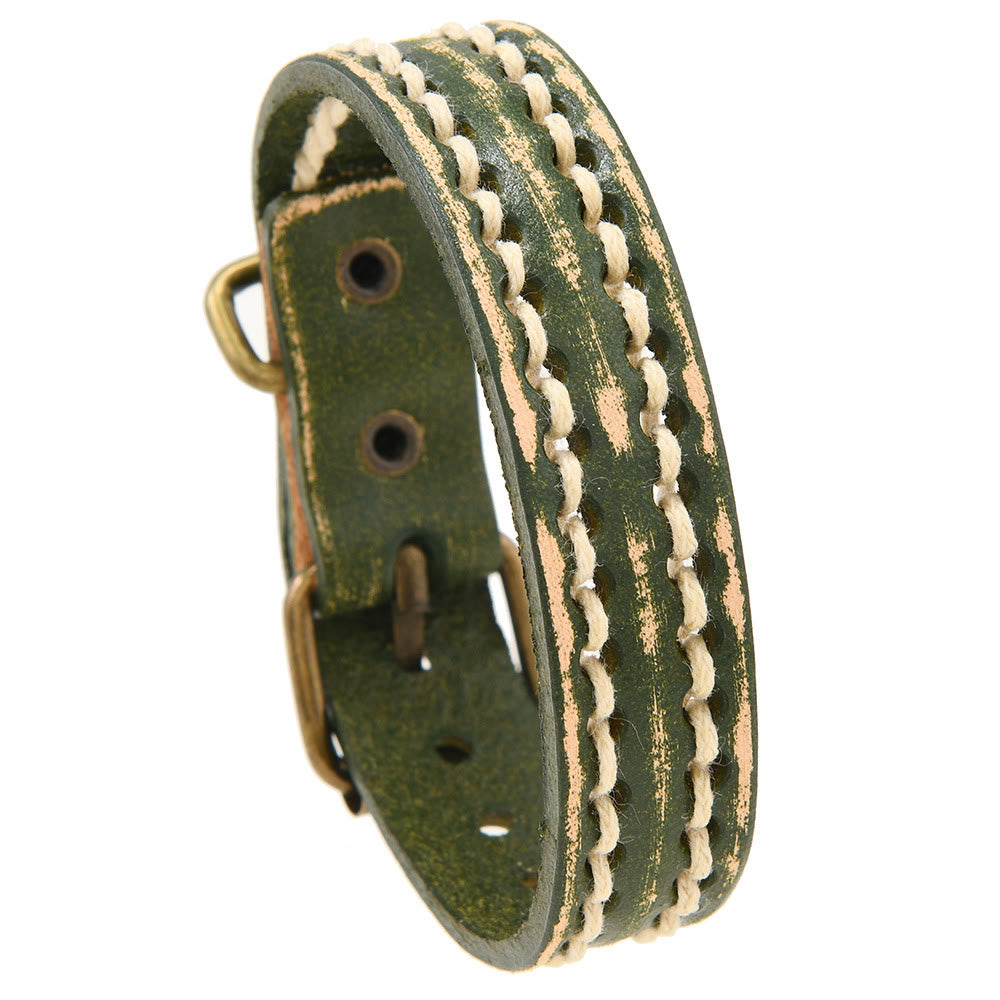 Pulsera de cuero vintage con hebilla ajustable y piedras de Buda