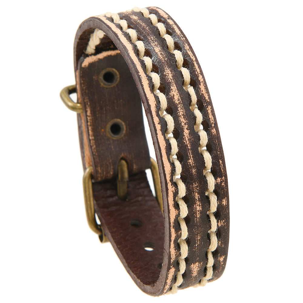 Pulsera de cuero vintage con hebilla ajustable y piedras de Buda