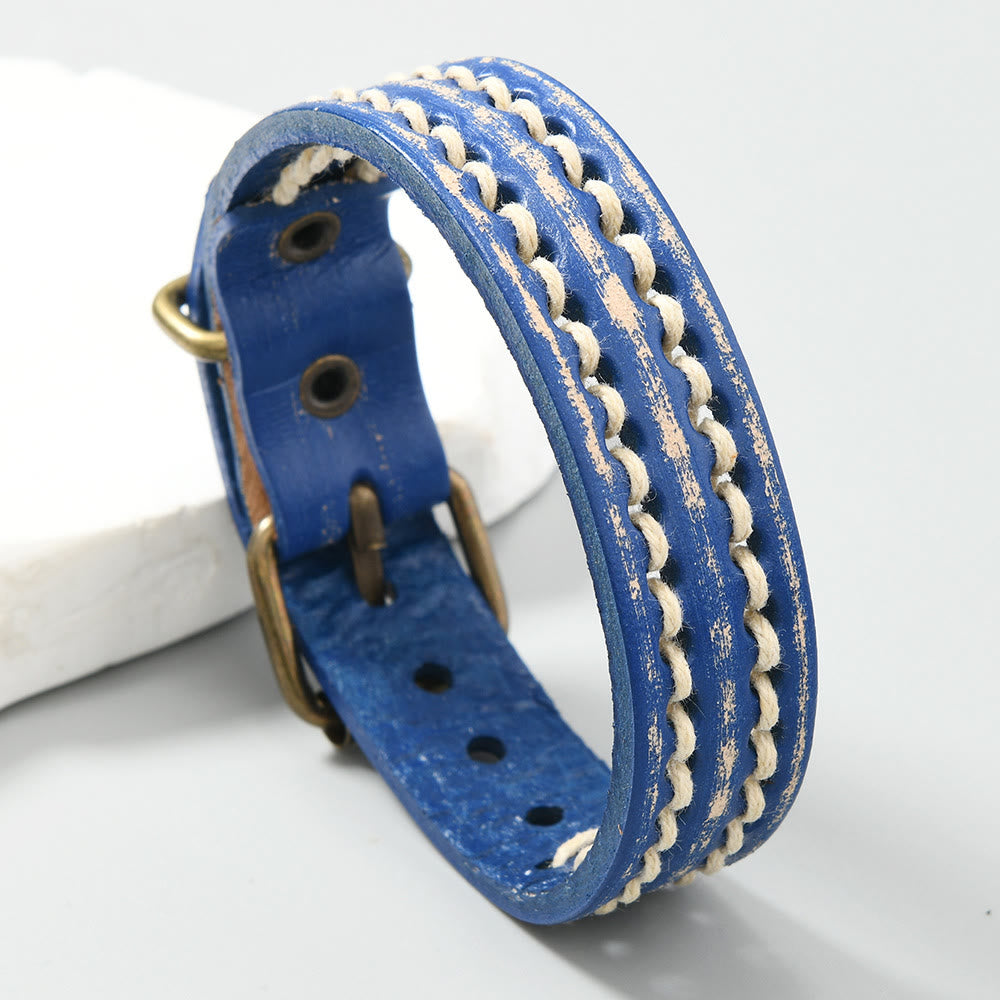 Pulsera de cuero vintage con hebilla ajustable y piedras de Buda