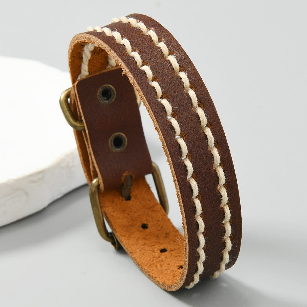 Pulsera de cuero vintage con hebilla ajustable y piedras de Buda