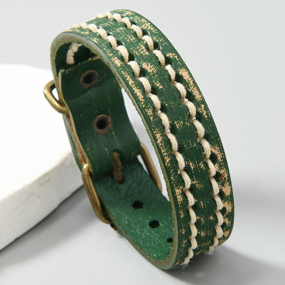 Pulsera de cuero vintage con hebilla ajustable y piedras de Buda
