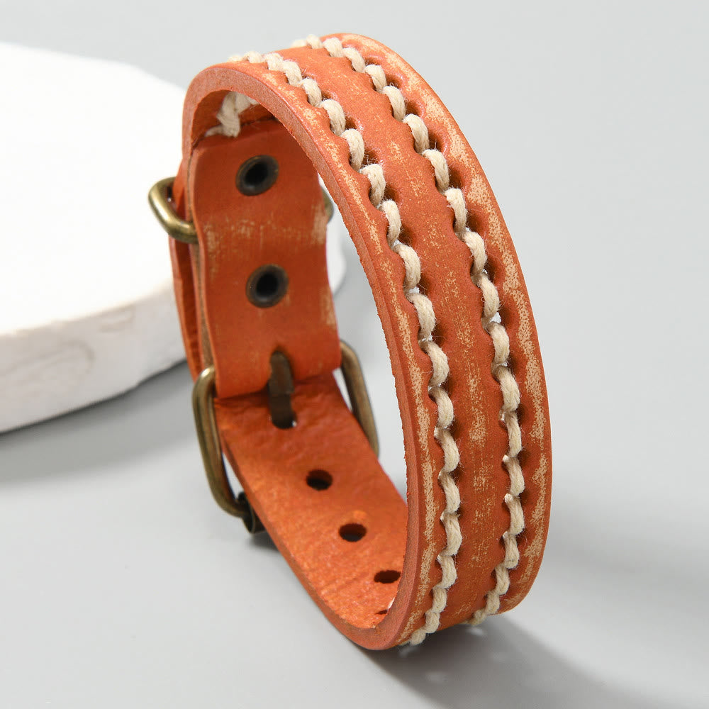 Pulsera de cuero vintage con hebilla ajustable y piedras de Buda