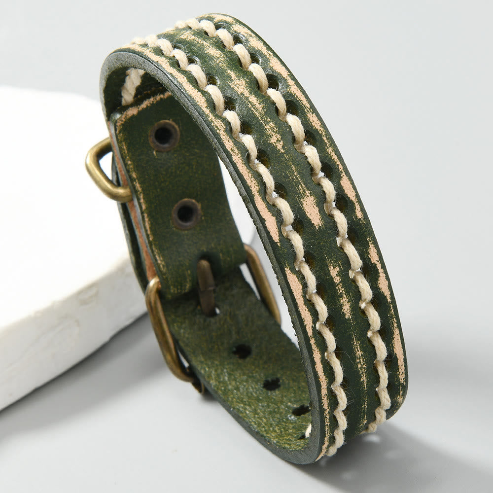 Pulsera de cuero vintage con hebilla ajustable y piedras de Buda