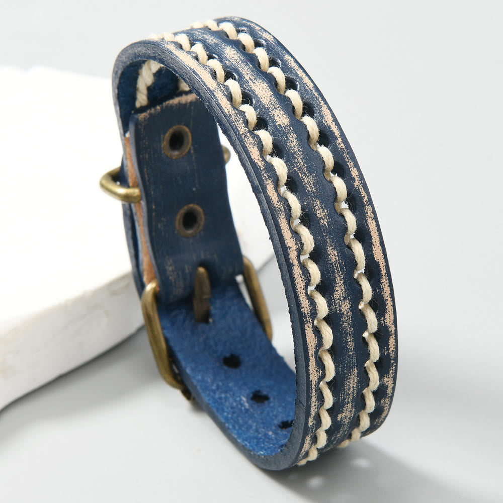 Pulsera de cuero vintage con hebilla ajustable y piedras de Buda