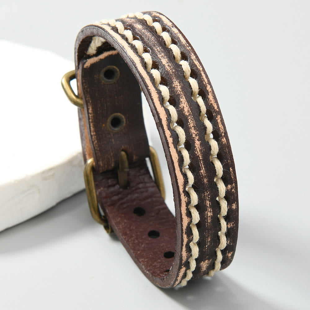 Pulsera de cuero vintage con hebilla ajustable y piedras de Buda