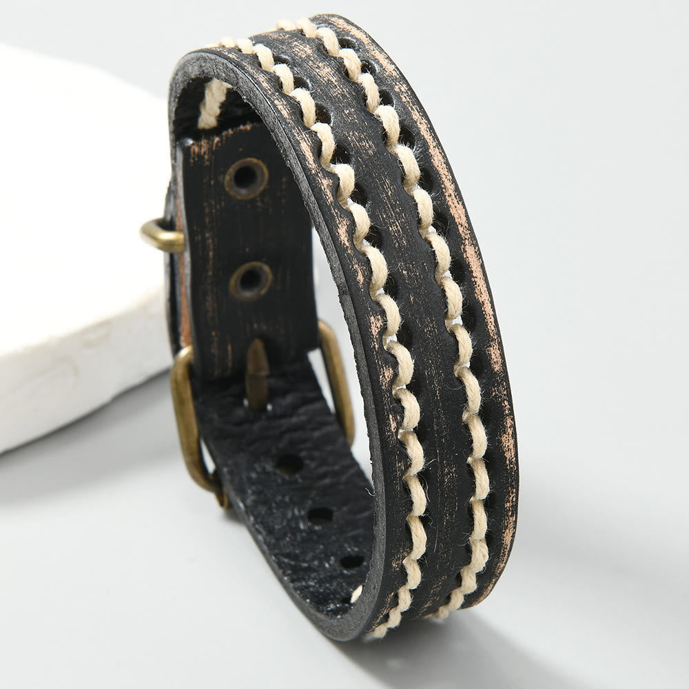 Pulsera de cuero vintage con hebilla ajustable y piedras de Buda