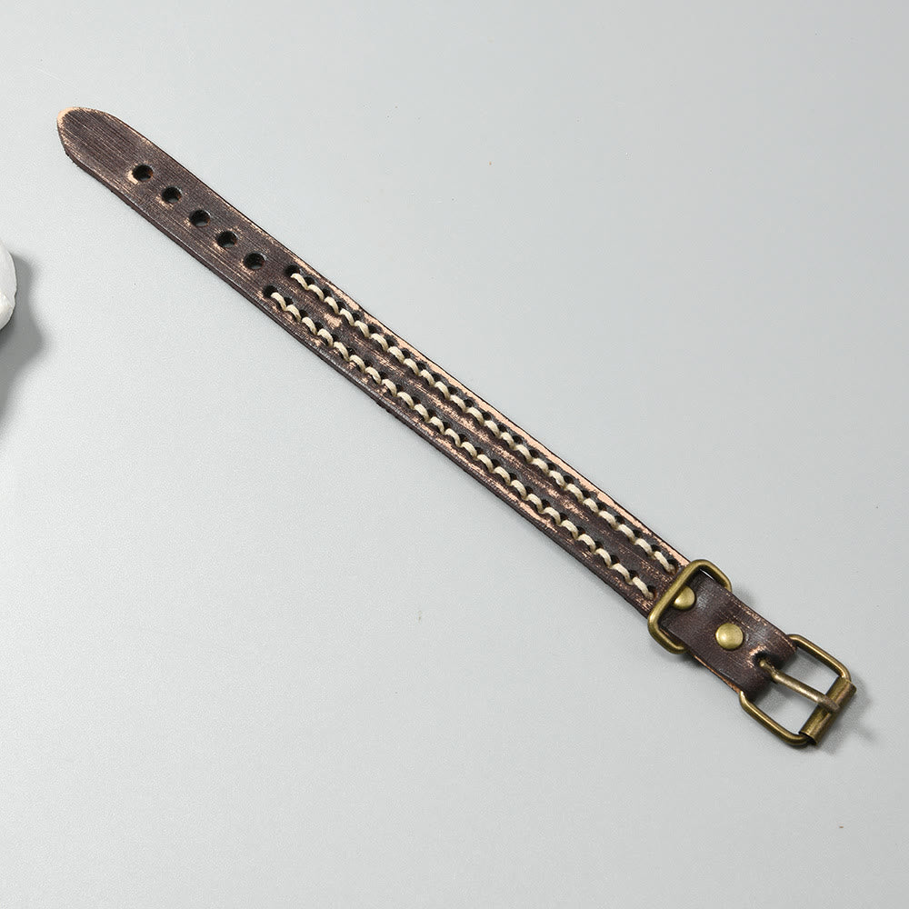 Pulsera de cuero vintage con hebilla ajustable y piedras de Buda