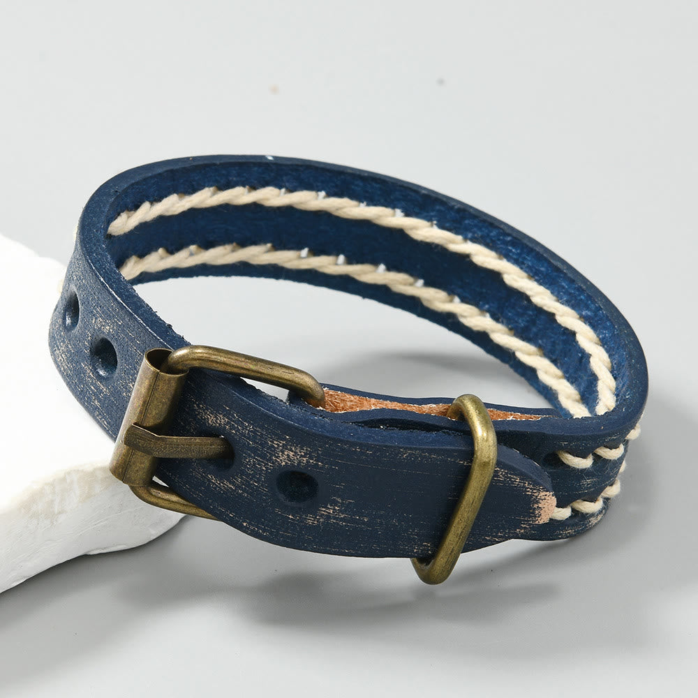 Pulsera de cuero vintage con hebilla ajustable y piedras de Buda