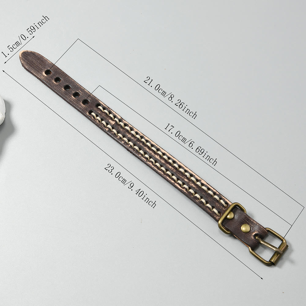 Pulsera de cuero vintage con hebilla ajustable y piedras de Buda