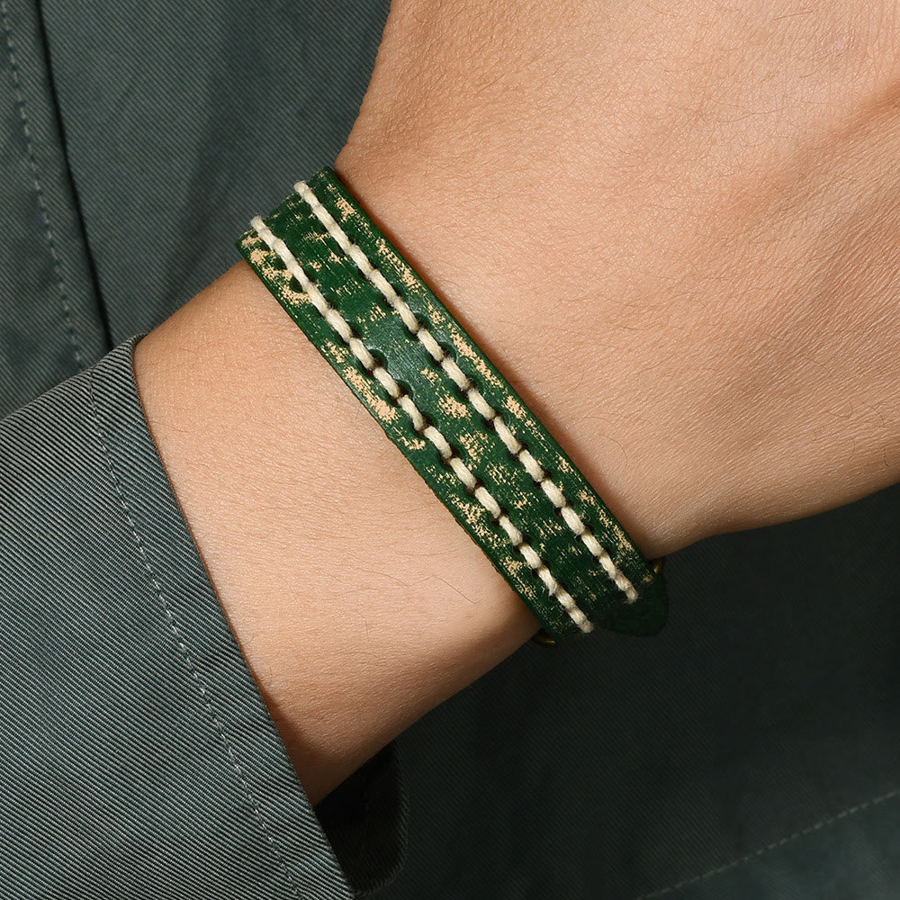 Pulsera de cuero vintage con hebilla ajustable y piedras de Buda