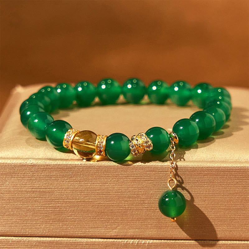 Buddha Stones Jahr der Schlange Grüner Achat Citrin Power Armband