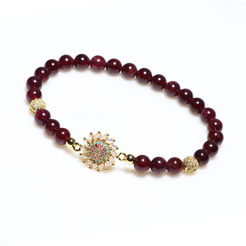Buddha Stones Schutzarmband mit natürlichem Granat und Zirkonia-Perlen