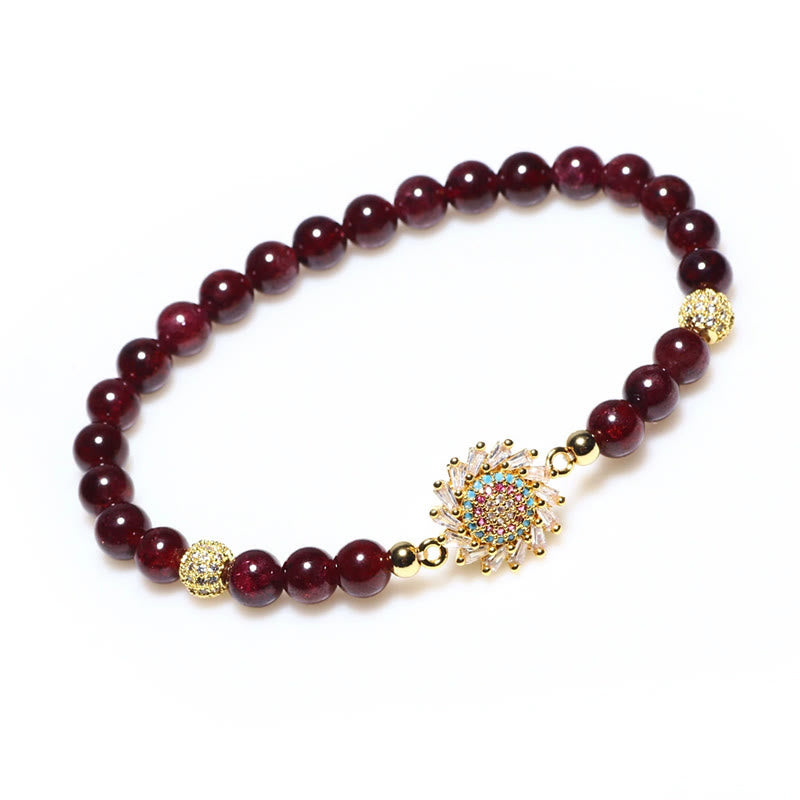 Buddha Stones Schutzarmband mit natürlichem Granat und Zirkonia-Perlen