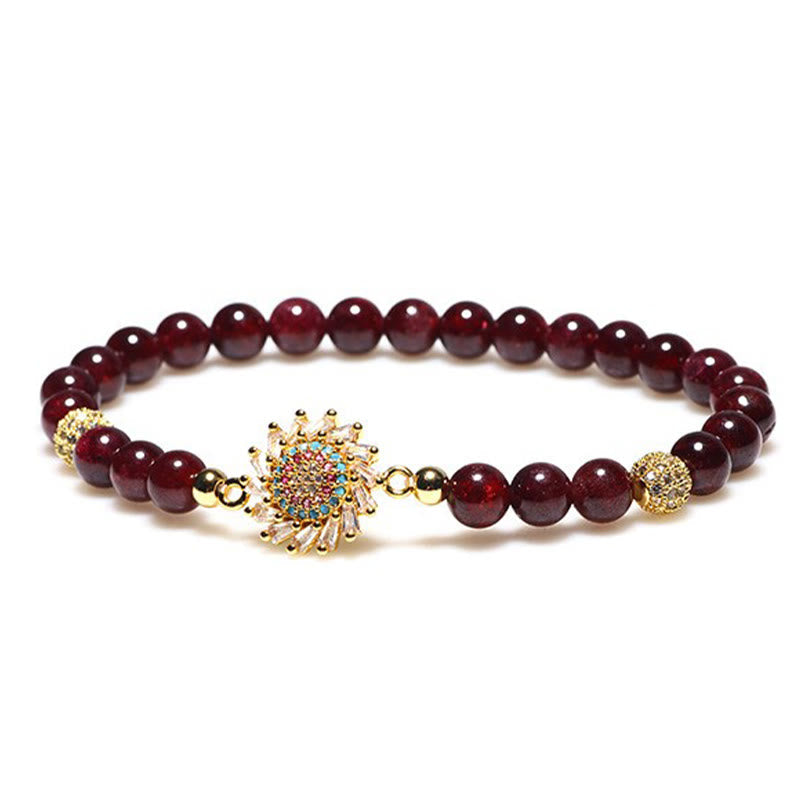 Buddha Stones Schutzarmband mit natürlichem Granat und Zirkonia-Perlen