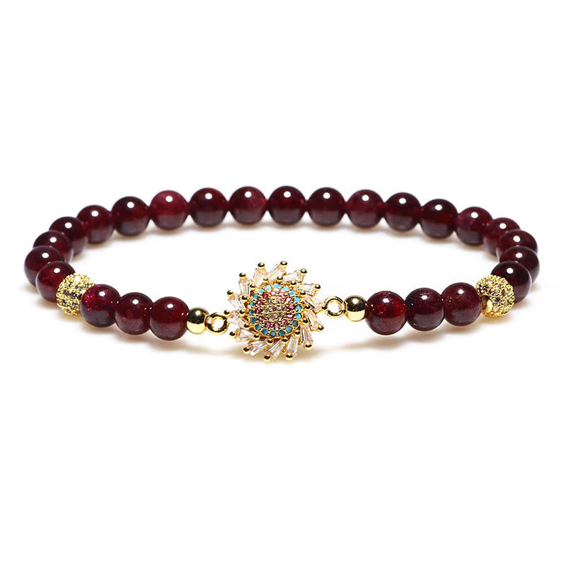Buddha Stones Schutzarmband mit natürlichem Granat und Zirkonia-Perlen