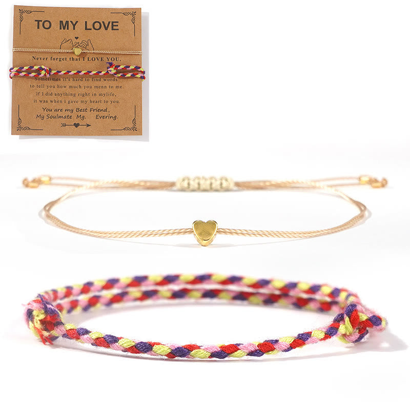 Pulsera de pareja trenzada de cuerda colorida "To My Love" de Buddha Stones, 2 piezas