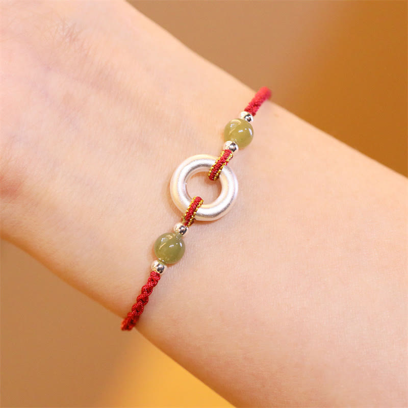Buddha Stones 999 Sterling Silber Peace Buckle Hetian Jade Handmade Luck Red Rope Armband
