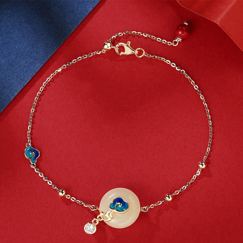 Buddha Stones 925 Sterling Silber Natürliche Hetian Jade Glücksbringende Wolken Fülle Armband