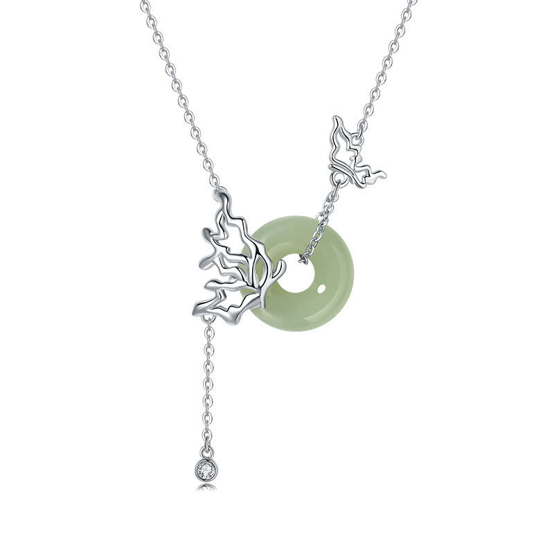 Collar con colgante de mariposa y hebilla de paz de jade hetiano natural de plata de ley 925 con piedras de Buda