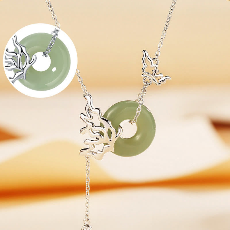 Collar con colgante de mariposa y hebilla de paz de jade hetiano natural de plata de ley 925 con piedras de Buda