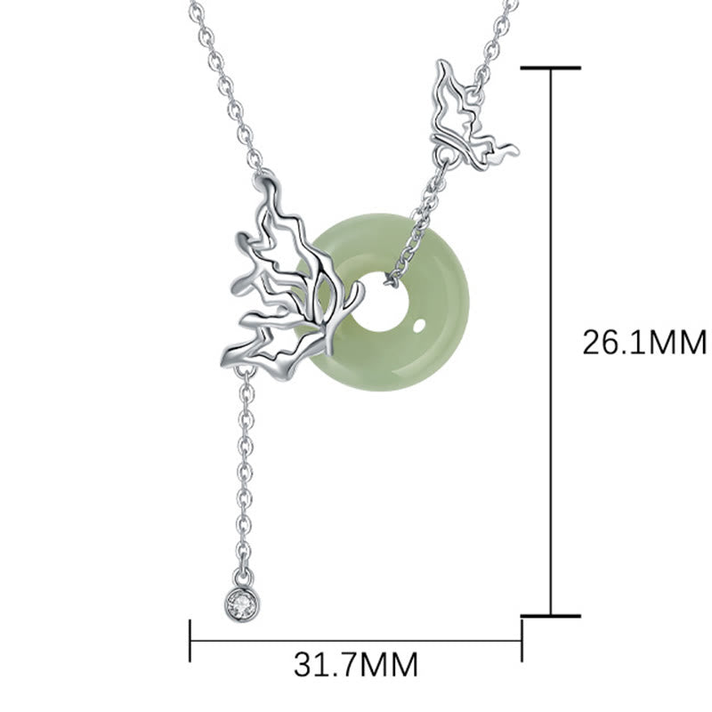 Collar con colgante de mariposa y hebilla de paz de jade hetiano natural de plata de ley 925 con piedras de Buda