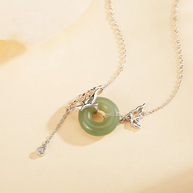 Collar con colgante de mariposa y hebilla de paz de jade hetiano natural de plata de ley 925 con piedras de Buda