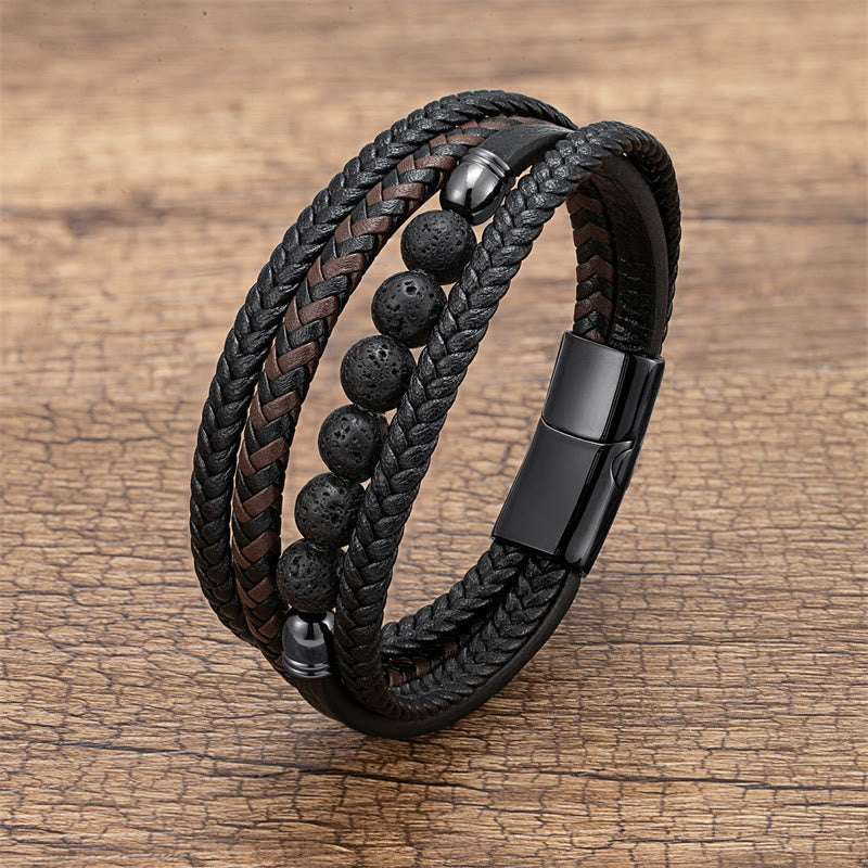 Buddha Stones Tigerauge Lavastein Schwarzer Onyx Lazurite Hämatit Perle Positives Lederarmband