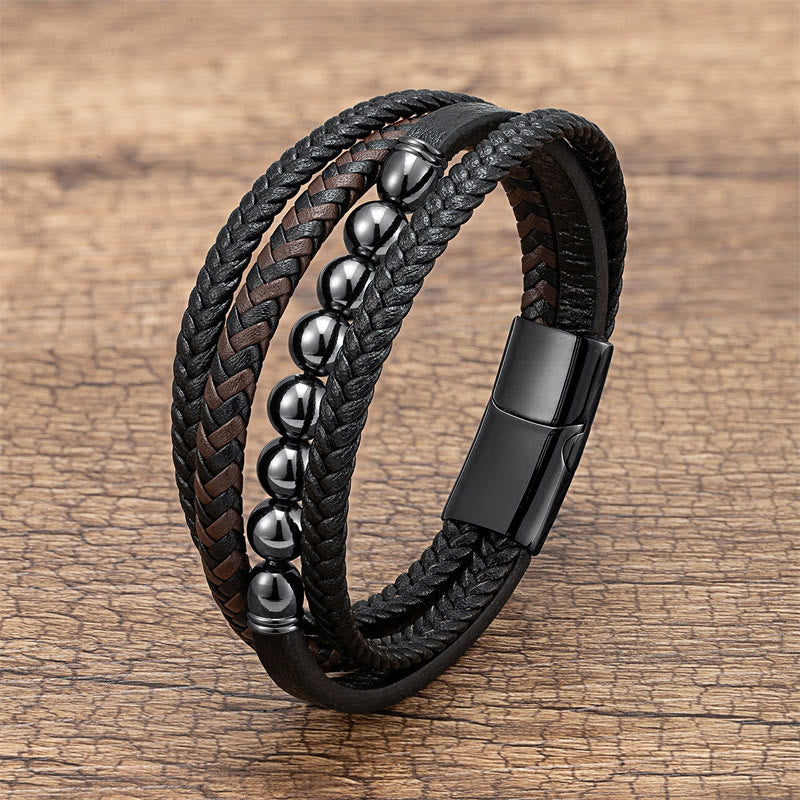 Buddha Stones Tigerauge Lavastein Schwarzer Onyx Lazurite Hämatit Perle Positives Lederarmband