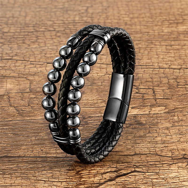 Buddha-Steine, Tigerauge, Hämatit, Lavastein, schwarzer Onyx, Lazurit-Perlen, Schutz, Stärke, Lederarmband