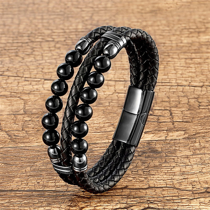 Buddha-Steine, Tigerauge, Hämatit, Lavastein, schwarzer Onyx, Lazurit-Perlen, Schutz, Stärke, Lederarmband