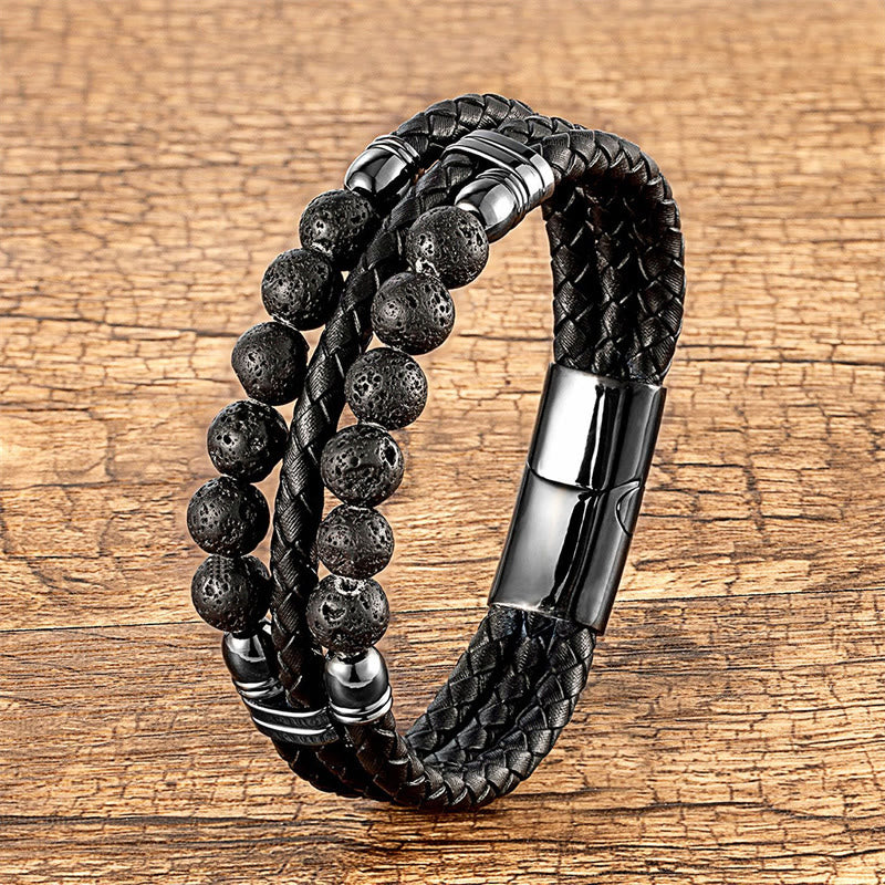 Buddha-Steine, Tigerauge, Hämatit, Lavastein, schwarzer Onyx, Lazurit-Perlen, Schutz, Stärke, Lederarmband