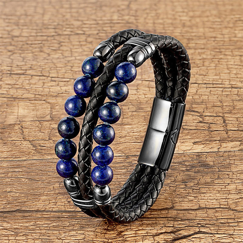 Buddha-Steine, Tigerauge, Hämatit, Lavastein, schwarzer Onyx, Lazurit-Perlen, Schutz, Stärke, Lederarmband