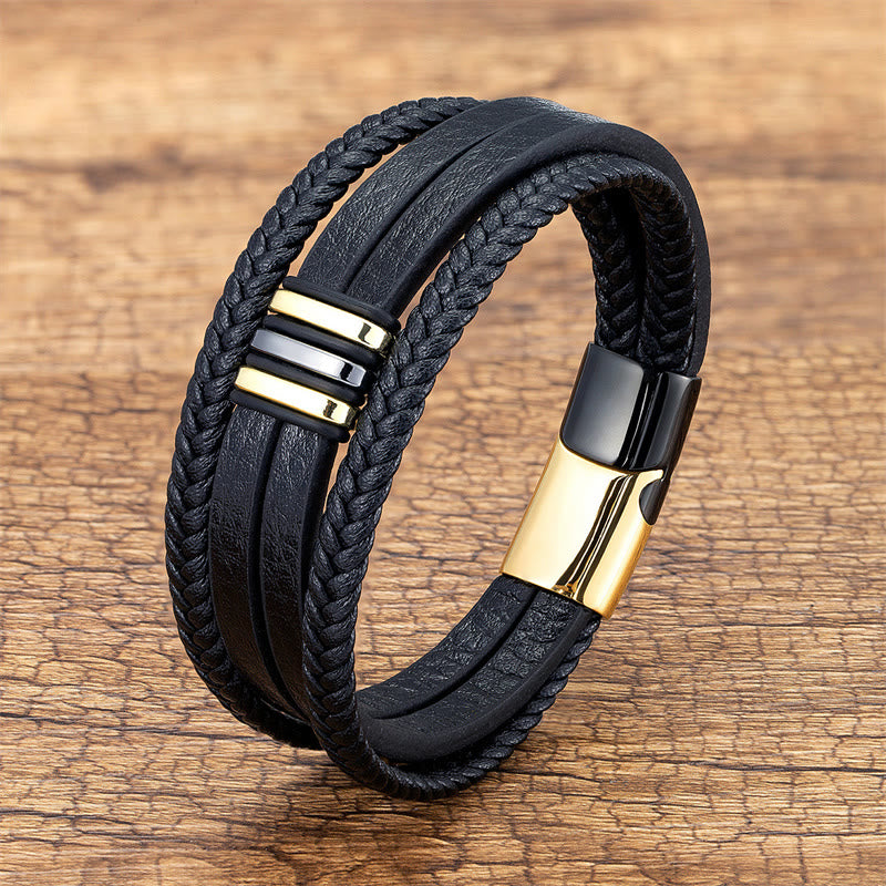 Pulsera de cuero trenzado con hebilla de acero y titanio, hecha a mano, con piedras de Buda