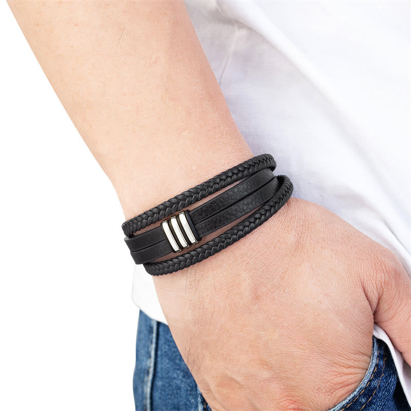 Pulsera de cuero trenzado con hebilla de acero y titanio, hecha a mano, con piedras de Buda