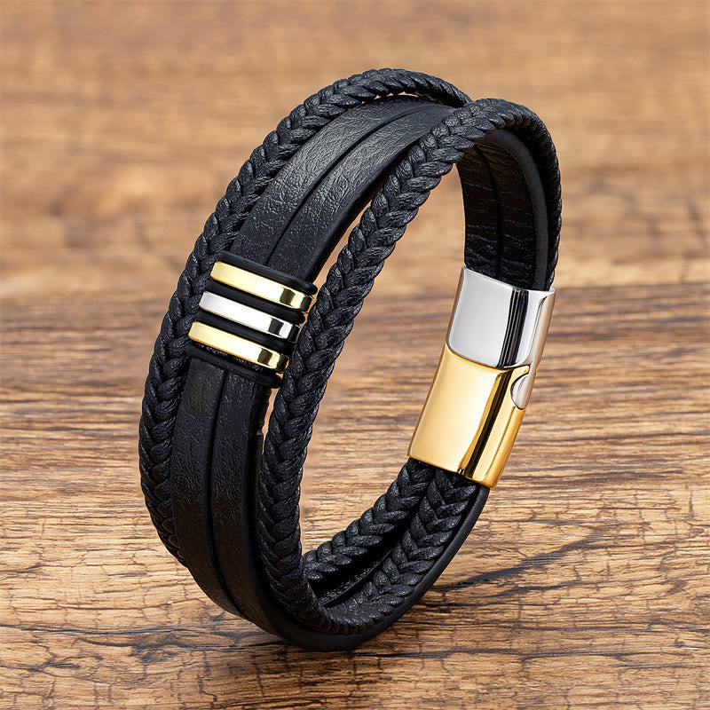 Pulsera de cuero trenzado con hebilla de acero y titanio, hecha a mano, con piedras de Buda