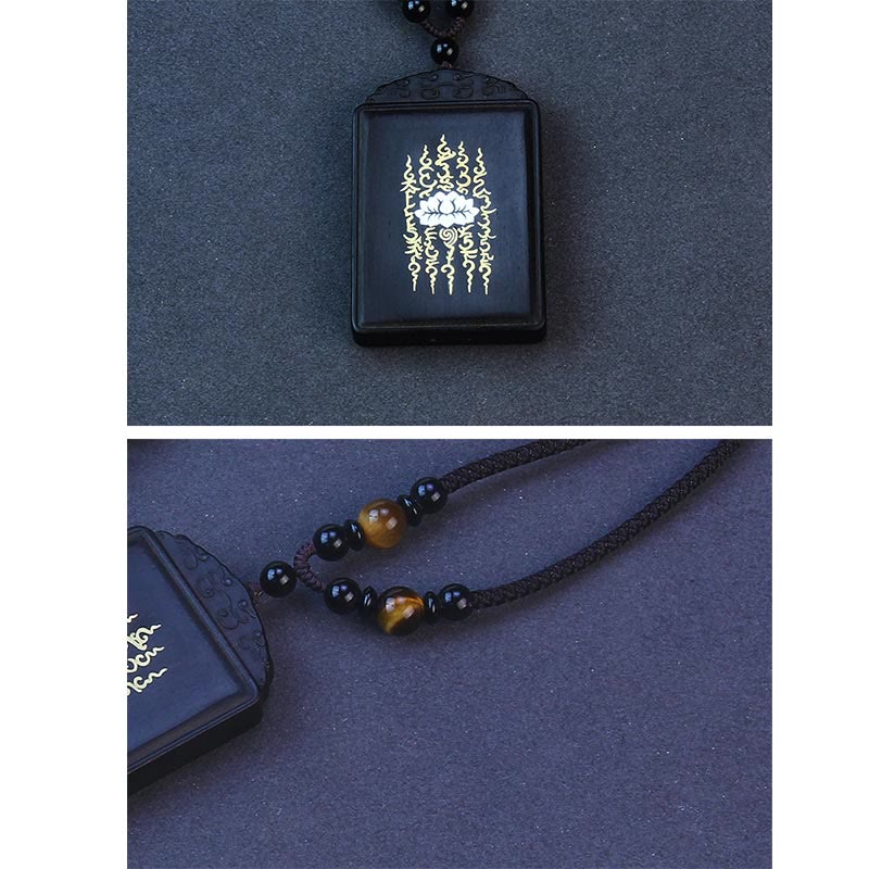 Buddha Stones 999 Sterling Silber Ebenholz Lotus Intarsien Ruhe Halskette Anhänger