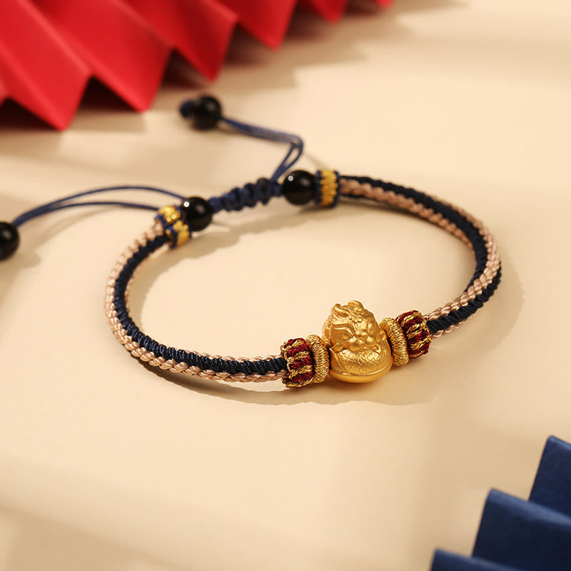 Buddha Stones 925 Sterling Silber Baby Drache Glück Stärke Handgefertigtes geflochtenes Armband