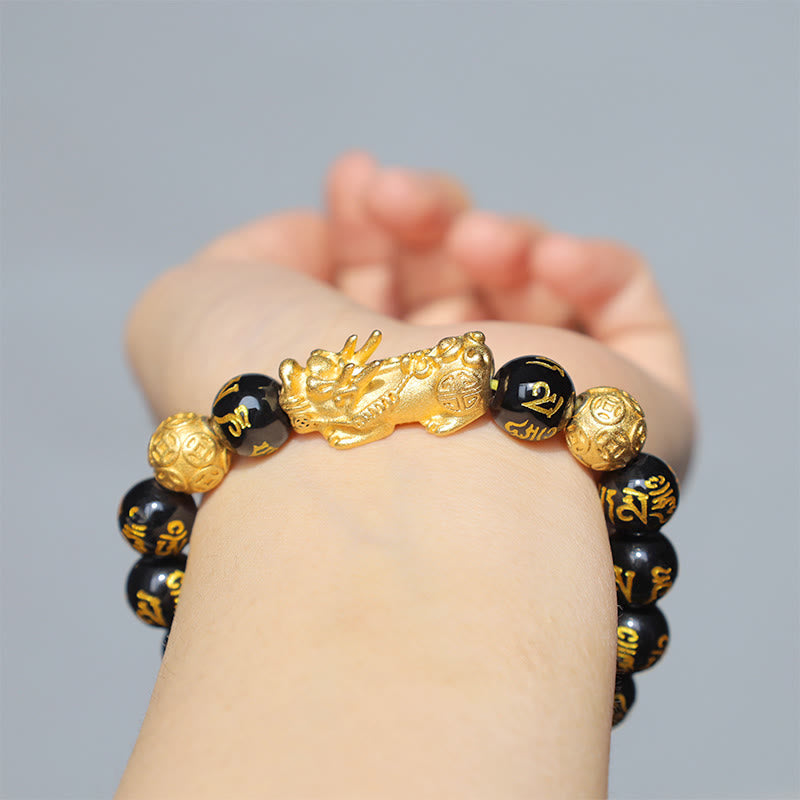 Buddha Stones FengShui PiXiu Obsidian Reichtum Armband