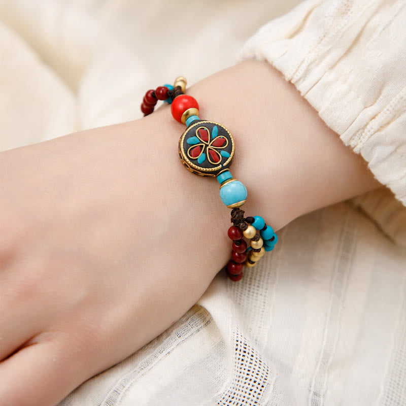 Armband mit tibetischen Buddha-Steinen, Türkis, Om Mani Padme Hum, Schutz und Stärke