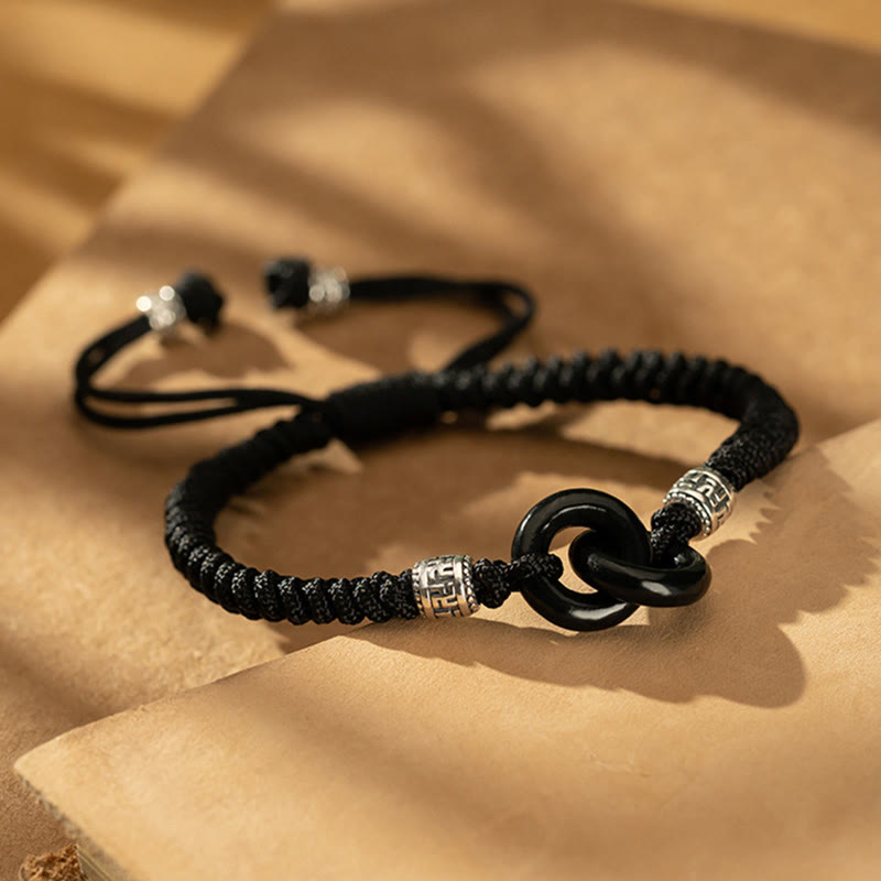 Pulsera de la suerte con piedras de Buda, jade negro hetiano natural, doble hebilla de la paz y símbolo de la esvástica, en plata de ley 925