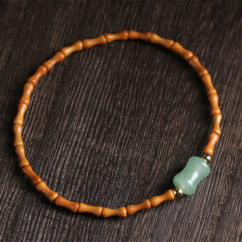 Pulsera de la suerte con diseño de bambú y aventurina verde hueso de oliva natural de Buddha Stones