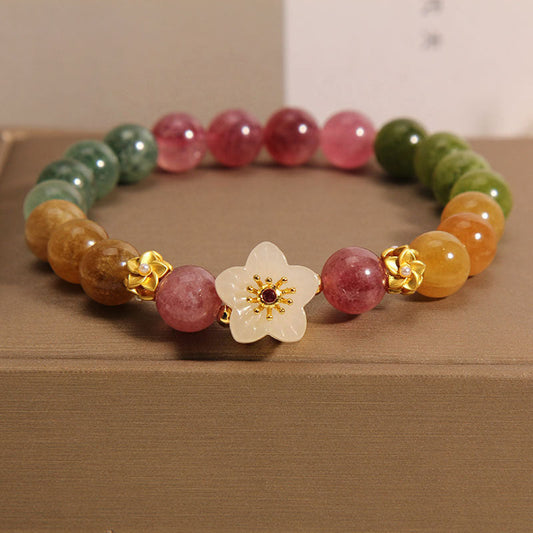 Pulsera de amor con piedras de Buda, turmalina colorida y flores de jade