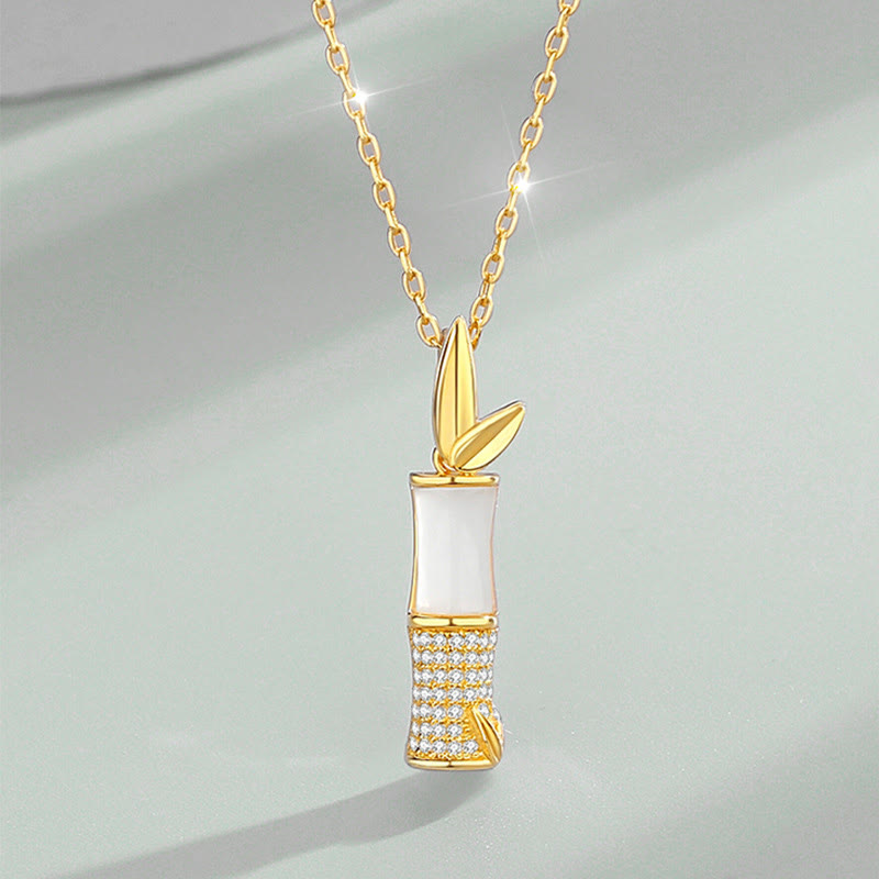 Collar con colgante de la felicidad de bambú y jade blanco hetiano de plata de ley 925 con piedras de Buda