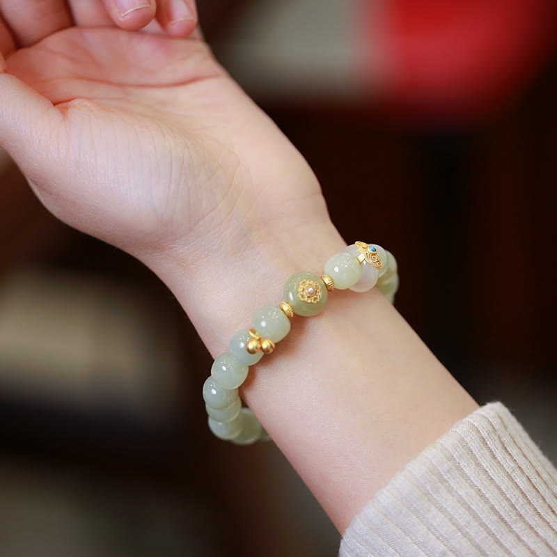Conjunto de collar y pulsera con colgante de jade hetiano natural bañado en oro y plata de ley 925 con piedras de Buda