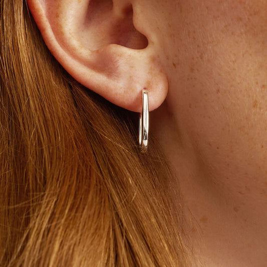 Silver Long Thin Plain Rectangle Hoop Earrings